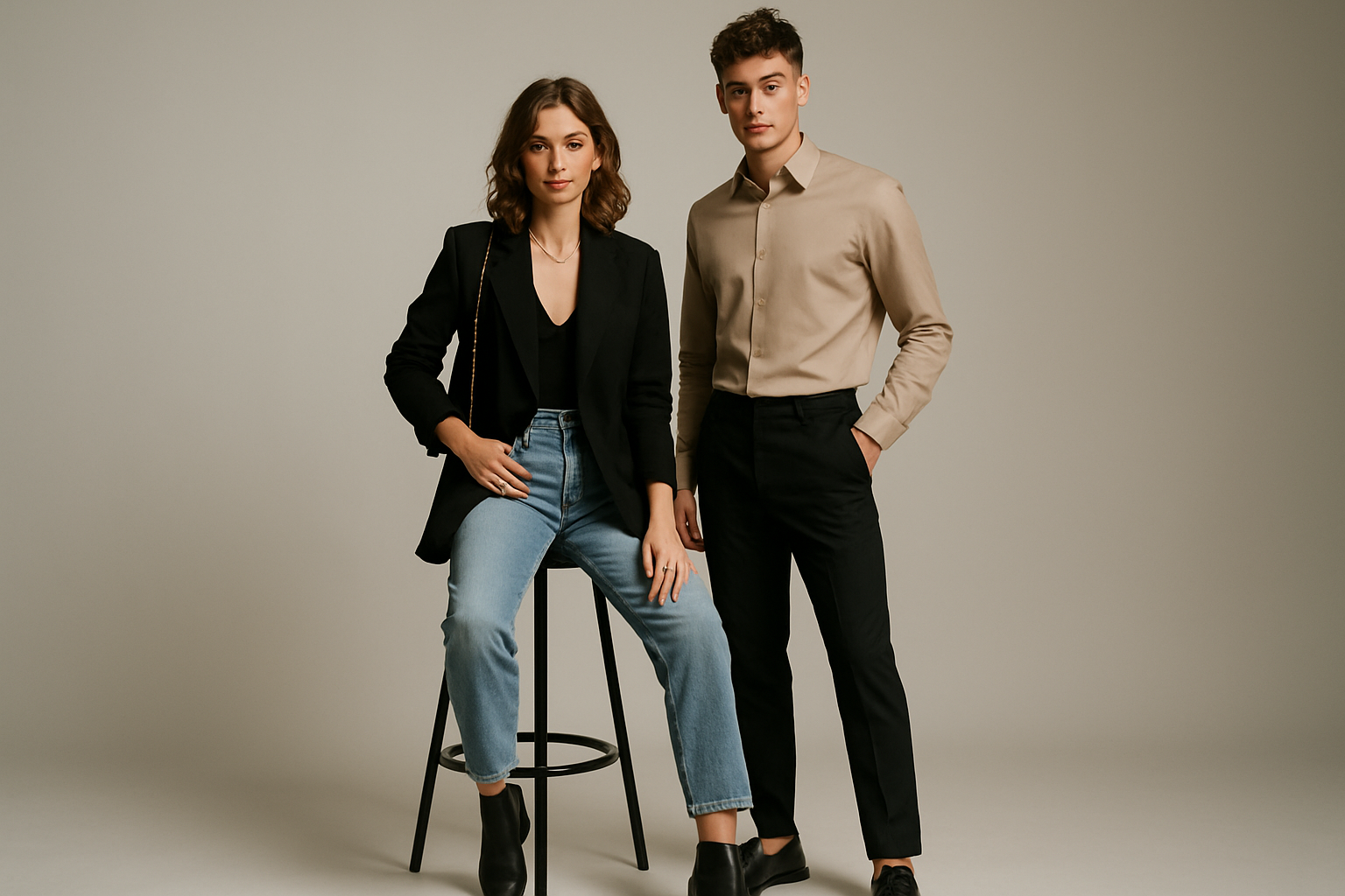 One Girl Modern Fashion Model Alongside a Boy…